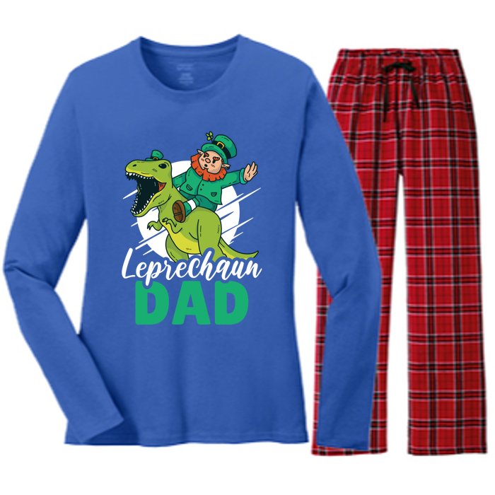 Leprechaun Dad With A Dinosaur Or Trex For St Patrick's Day Gift Women's Long Sleeve Flannel Pajama Set 