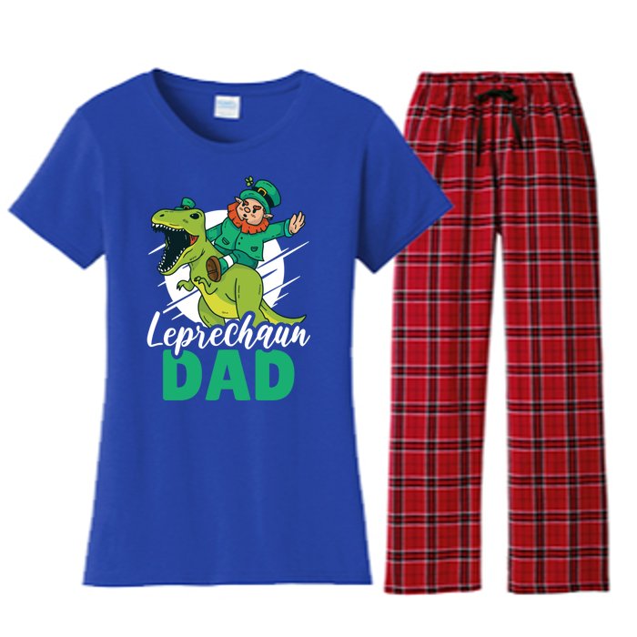 Leprechaun Dad With A Dinosaur Or Trex For St Patrick's Day Gift Women's Flannel Pajama Set