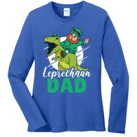 Leprechaun Dad With A Dinosaur Or Trex For St Patrick's Day Gift Ladies Long Sleeve Shirt