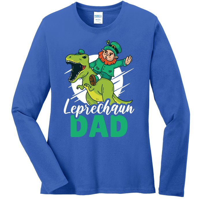 Leprechaun Dad With A Dinosaur Or Trex For St Patrick's Day Gift Ladies Long Sleeve Shirt