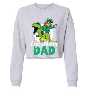 Leprechaun Dad With A Dinosaur Or Trex For St Patrick's Day Gift Cropped Pullover Crew