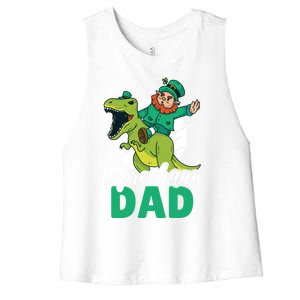 Leprechaun Dad With A Dinosaur Or Trex For St Patrick's Day Gift Women's Racerback Cropped Tank