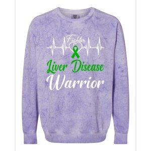 Liver Disease Warrior Heartbeat Fight Green Ribbon Love Gift Colorblast Crewneck Sweatshirt