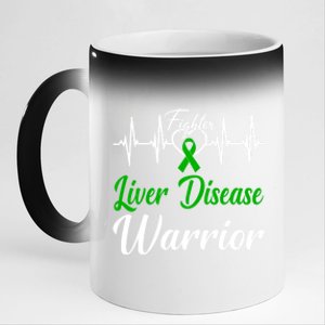 Liver Disease Warrior Heartbeat Fight Green Ribbon Love Gift 11oz Black Color Changing Mug