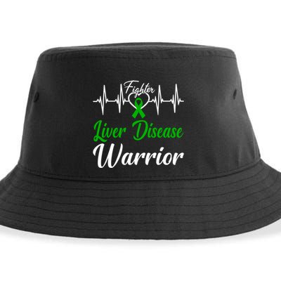Liver Disease Warrior Heartbeat Fight Green Ribbon Love Gift Sustainable Bucket Hat
