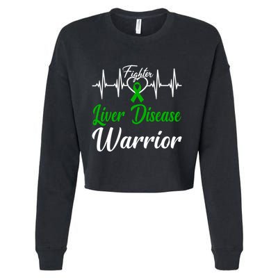 Liver Disease Warrior Heartbeat Fight Green Ribbon Love Gift Cropped Pullover Crew