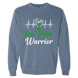 Liver Disease Warrior Heartbeat Fight Green Ribbon Love Gift Garment-Dyed Sweatshirt