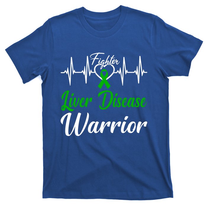 Liver Disease Warrior Heartbeat Fight Green Ribbon Love Gift T-Shirt