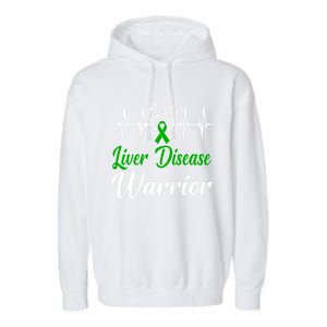 Liver Disease Warrior Heartbeat Fight Green Ribbon Love Gift Garment-Dyed Fleece Hoodie