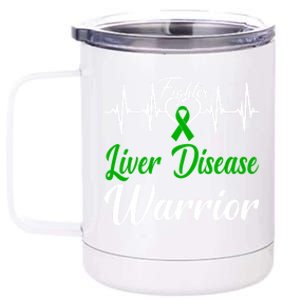 Liver Disease Warrior Heartbeat Fight Green Ribbon Love Gift 12 oz Stainless Steel Tumbler Cup