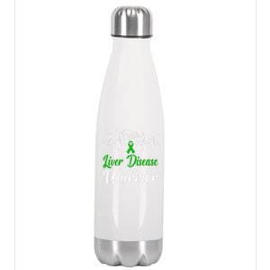 Liver Disease Warrior Heartbeat Fight Green Ribbon Love Gift Stainless Steel Insulated Water Bottle