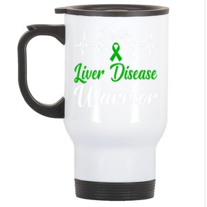 Liver Disease Warrior Heartbeat Fight Green Ribbon Love Gift Stainless Steel Travel Mug