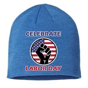 Labor Day With American Flag For Worker And Employees Holiday Cute Gift Sustainable Beanie