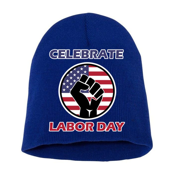 Labor Day With American Flag For Worker And Employees Holiday Cute Gift Short Acrylic Beanie