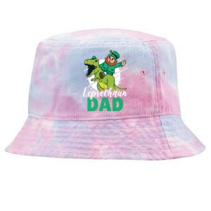 Leprechaun Dad With A Dinosaur Or Trex For St Patrick's Day Gift Tie-Dyed Bucket Hat