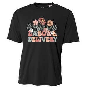 Labor Delivery Wildflowers Labor And Delivery Nurse Cooling Performance Crew T-Shirt