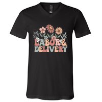 Labor Delivery Wildflowers Labor And Delivery Nurse V-Neck T-Shirt