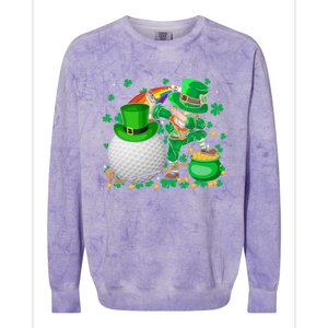 Leprechaun Dabbing With Golf St Patrick's Day Golf Player Funny Gift Colorblast Crewneck Sweatshirt