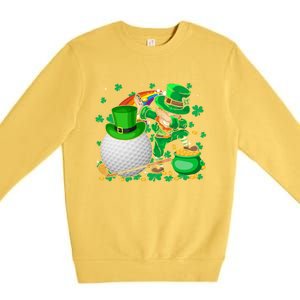 Leprechaun Dabbing With Golf St Patrick's Day Golf Player Funny Gift Premium Crewneck Sweatshirt