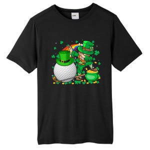 Leprechaun Dabbing With Golf St Patrick's Day Golf Player Funny Gift Tall Fusion ChromaSoft Performance T-Shirt