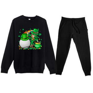 Leprechaun Dabbing With Golf St Patrick's Day Golf Player Funny Gift Premium Crewneck Sweatsuit Set