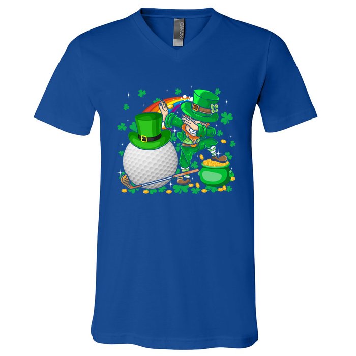 Leprechaun Dabbing With Golf St Patrick's Day Golf Player Funny Gift V-Neck T-Shirt