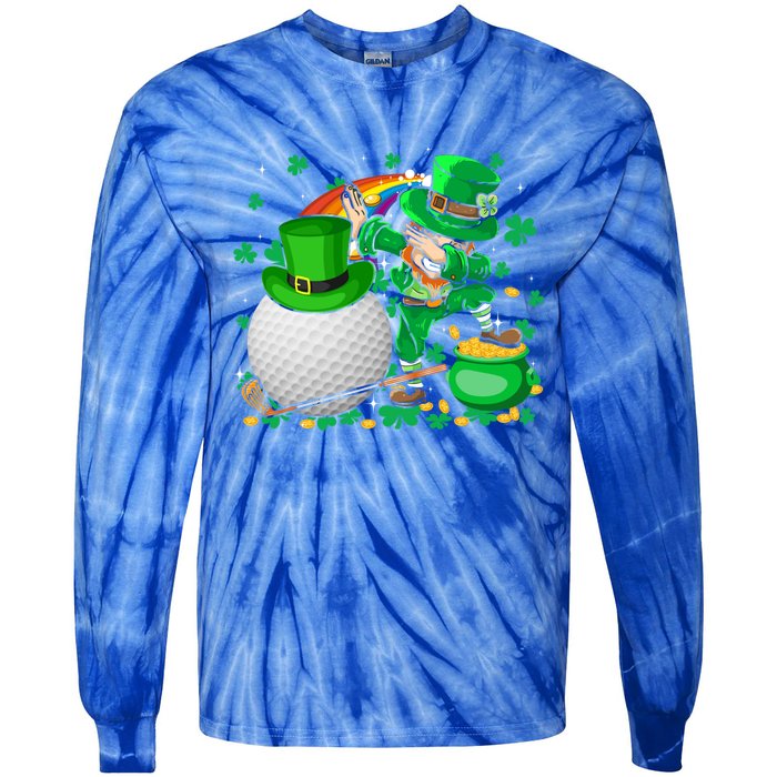 Leprechaun Dabbing With Golf St Patrick's Day Golf Player Funny Gift Tie-Dye Long Sleeve Shirt