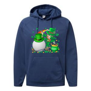 Leprechaun Dabbing With Golf St Patrick's Day Golf Player Funny Gift Performance Fleece Hoodie