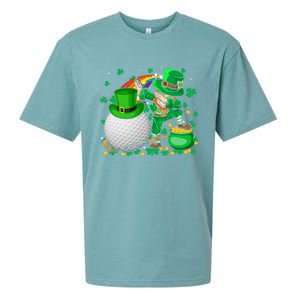 Leprechaun Dabbing With Golf St Patrick's Day Golf Player Funny Gift Sueded Cloud Jersey T-Shirt