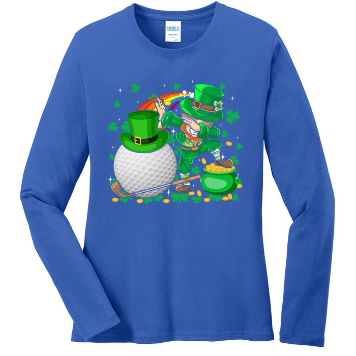 Leprechaun Dabbing With Golf St Patrick's Day Golf Player Gift Ladies Long Sleeve Shirt