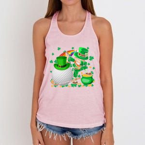 Leprechaun Dabbing With Golf St Patrick's Day Golf Player Gift Women's Knotted Racerback Tank