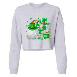 Leprechaun Dabbing With Golf St Patrick's Day Golf Player Gift Cropped Pullover Crew