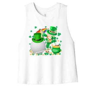 Leprechaun Dabbing With Golf St Patrick's Day Golf Player Gift Women's Racerback Cropped Tank