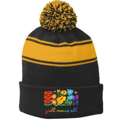 Lgbtq Diversity YAll Pride Means All Flower Stripe Pom Pom Beanie