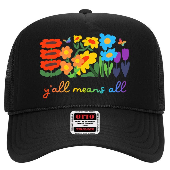 Lgbtq Diversity YAll Pride Means All Flower High Crown Mesh Back Trucker Hat