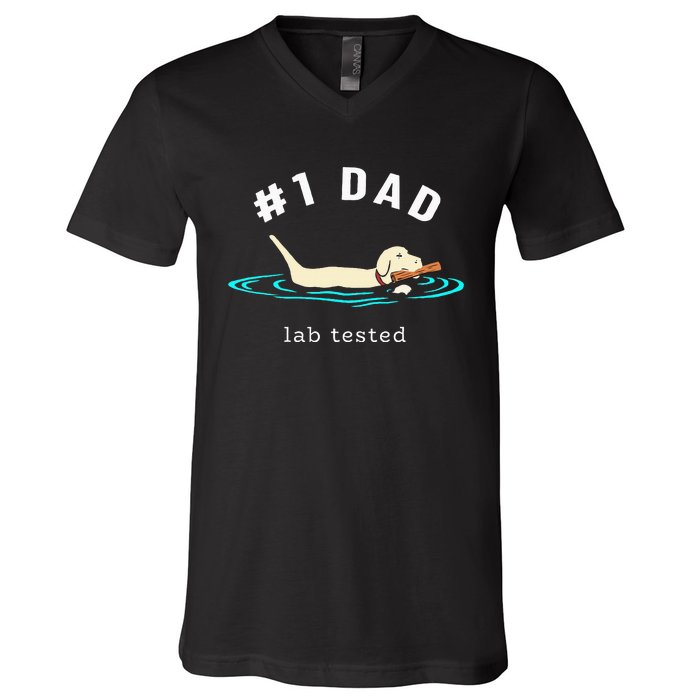 Lab Dad Yellow Labrador Retriever 1 Dad Lab Tested V-Neck T-Shirt