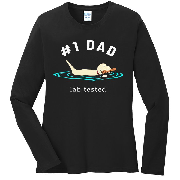 Lab Dad Yellow Labrador Retriever 1 Dad Lab Tested Ladies Long Sleeve Shirt