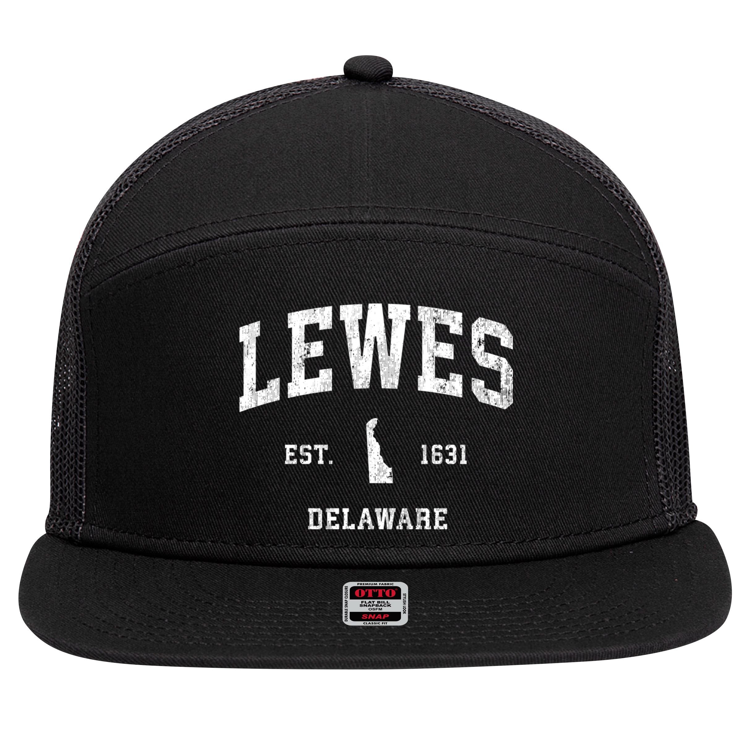 Lewes Est 1631 Delaware De Vintage Athletic Sports Design 7 Panel Mesh Trucker Snapback Hat