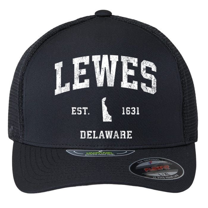 Lewes Est 1631 Delaware De Vintage Athletic Sports Design Flexfit Unipanel Trucker Cap