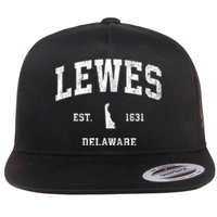 Lewes Est 1631 Delaware De Vintage Athletic Sports Design Flat Bill Trucker Hat