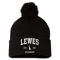 Lewes Est 1631 Delaware De Vintage Athletic Sports Design Pom Pom 12in Knit Beanie