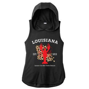 Louisiana Est 1812 Crawfish Leopard New Orleans Mardi Gras Ladies PosiCharge Tri-Blend Wicking Draft Hoodie Tank