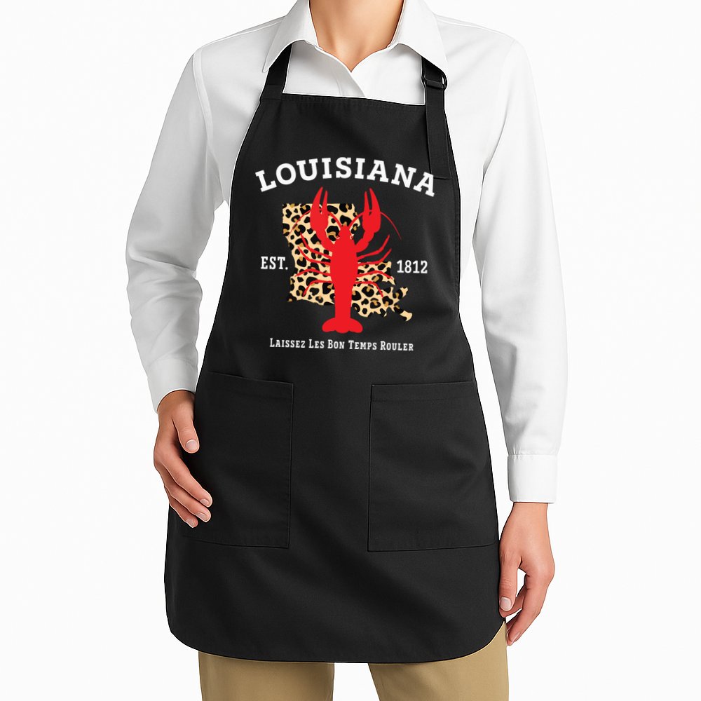 Louisiana Est 1812 Crawfish Leopard New Orleans Mardi Gras Apron