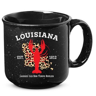 Louisiana Est 1812 Crawfish Leopard New Orleans Mardi Gras 15oz Campfire Ceramic Mug