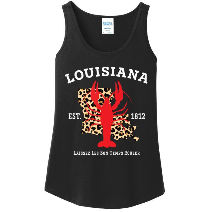 Louisiana Est 1812 Crawfish Leopard New Orleans Mardi Gras Ladies Essential Tank