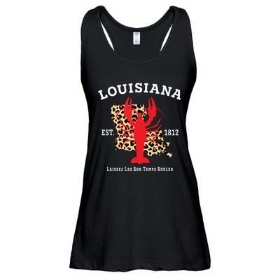 Louisiana Est 1812 Crawfish Leopard New Orleans Mardi Gras Ladies Essential Flowy Tank