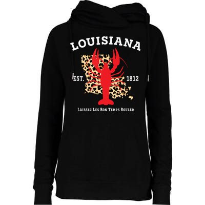 Louisiana Est 1812 Crawfish Leopard New Orleans Mardi Gras Womens Funnel Neck Pullover Hood