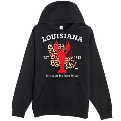 Louisiana Est 1812 Crawfish Leopard New Orleans Mardi Gras Premium Pullover Hoodie