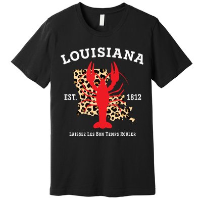 Louisiana Est 1812 Crawfish Leopard New Orleans Mardi Gras Premium T-Shirt