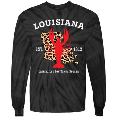Louisiana Est 1812 Crawfish Leopard New Orleans Mardi Gras Tie-Dye Long Sleeve Shirt